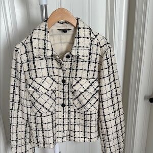 Express Plaid and Sequin Jacket - Black and Cream